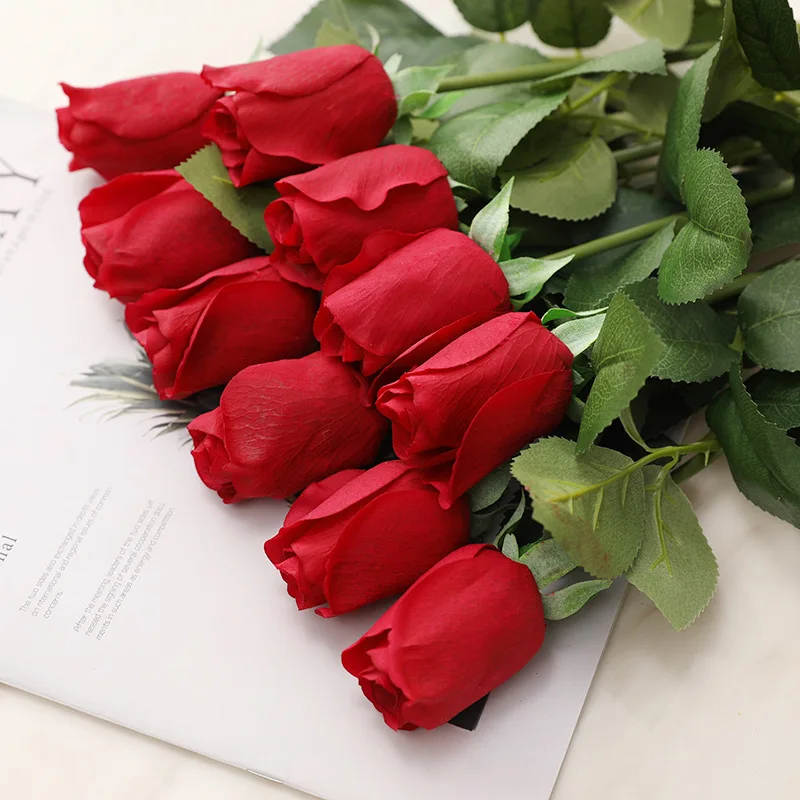 

5Pcs Realistic Touch Moisturizing Rose Bud Artificial Flowers Bouquet Beautiful Wedding Home Table Decor Arrange Fake Plants