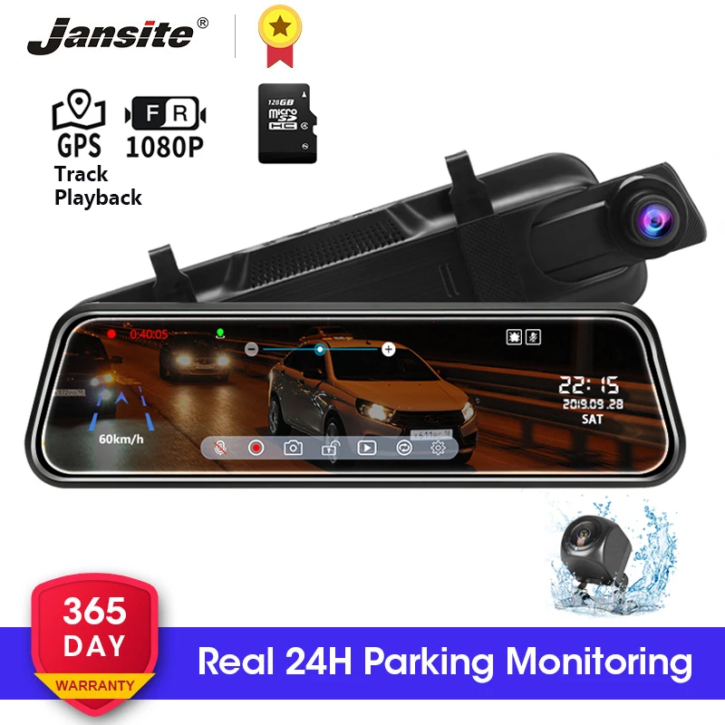 Автомобильный видеорегистратор Jansite 10 &quot1080 P с сенсорным экраном потоком медиа gps
