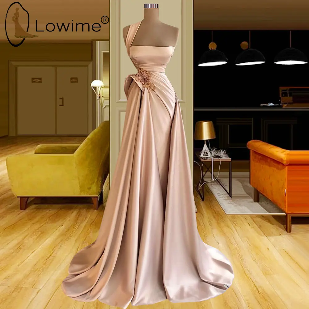 

Женское атласное вечернее платье, длинное розовое платье с высоким разрезом на одно плечо, бальное платье для выпускного вечера, 2022