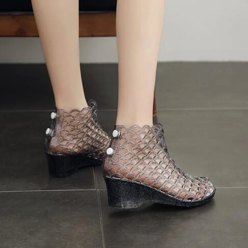 Женские блестящие сандалии гладиаторы летние Прозрачные Пляжные с открытым