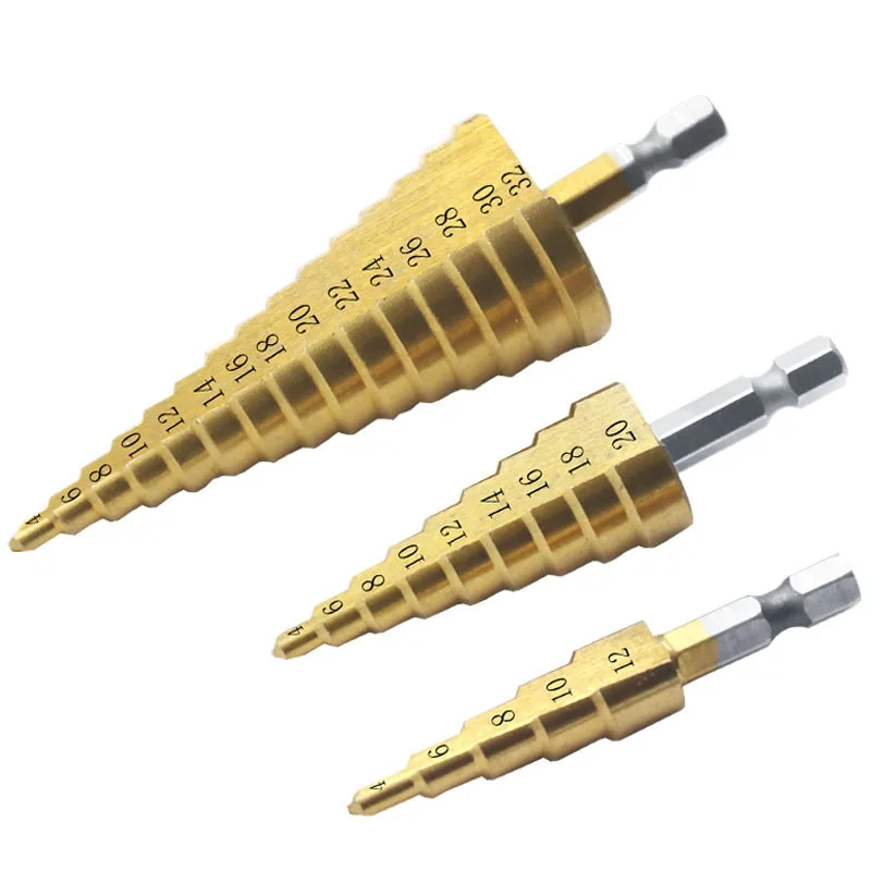 

Metal Drills HSS Straight Groove Step Drill Bit Cone Titanium Coated Wood Cutter Woodworking Tools 4-12mm 4-20mm 4-32mm