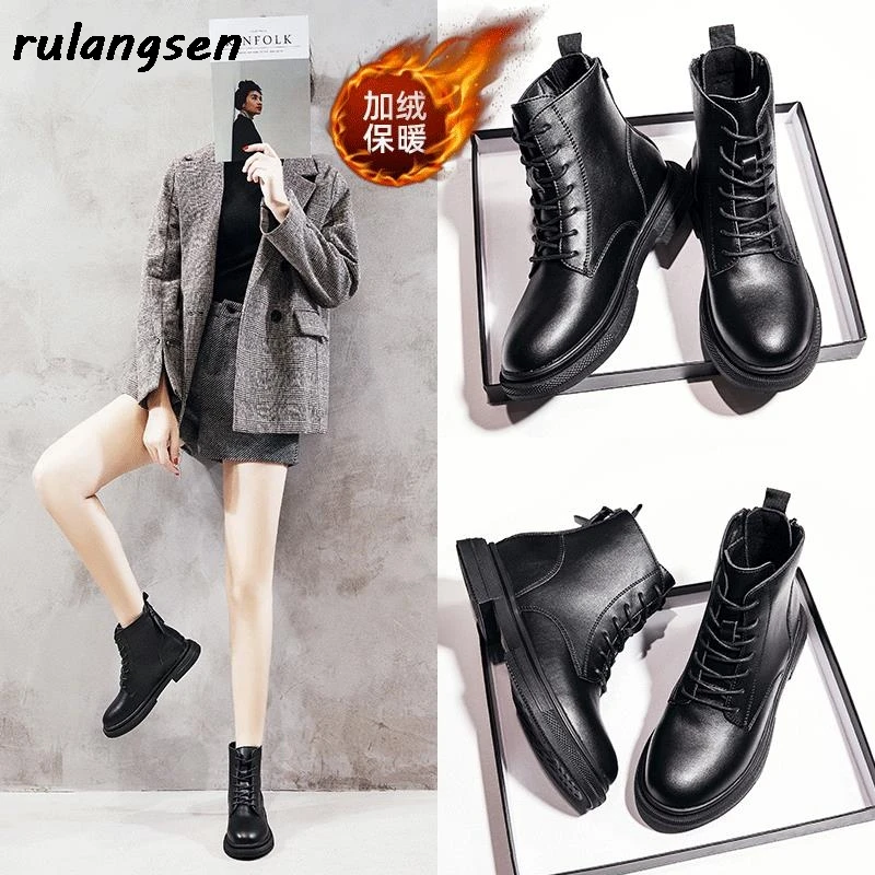 

Women's Shoes Martin Boots Female Tide Ins2020 Autumn New British Style Round Head Rear Double Zipper Ankle Boots Wild