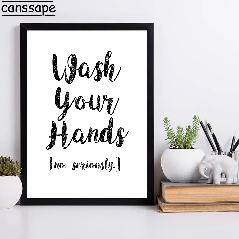 Постирайте руки напечатанные картины забавная ванная комната кавычки холст