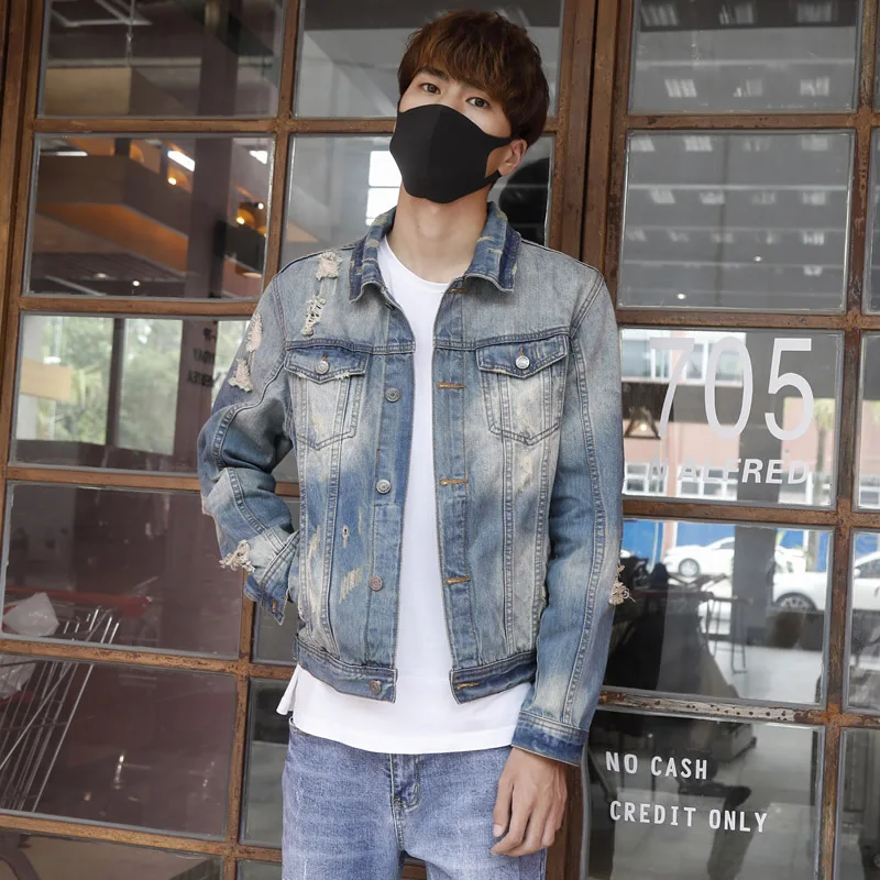 

Fashion Streetwear Men Jackets High Quality Destroyed Ripped Denim Jacket Men Punk Casual Coats Flash Embroidery Hip Hop Jackets