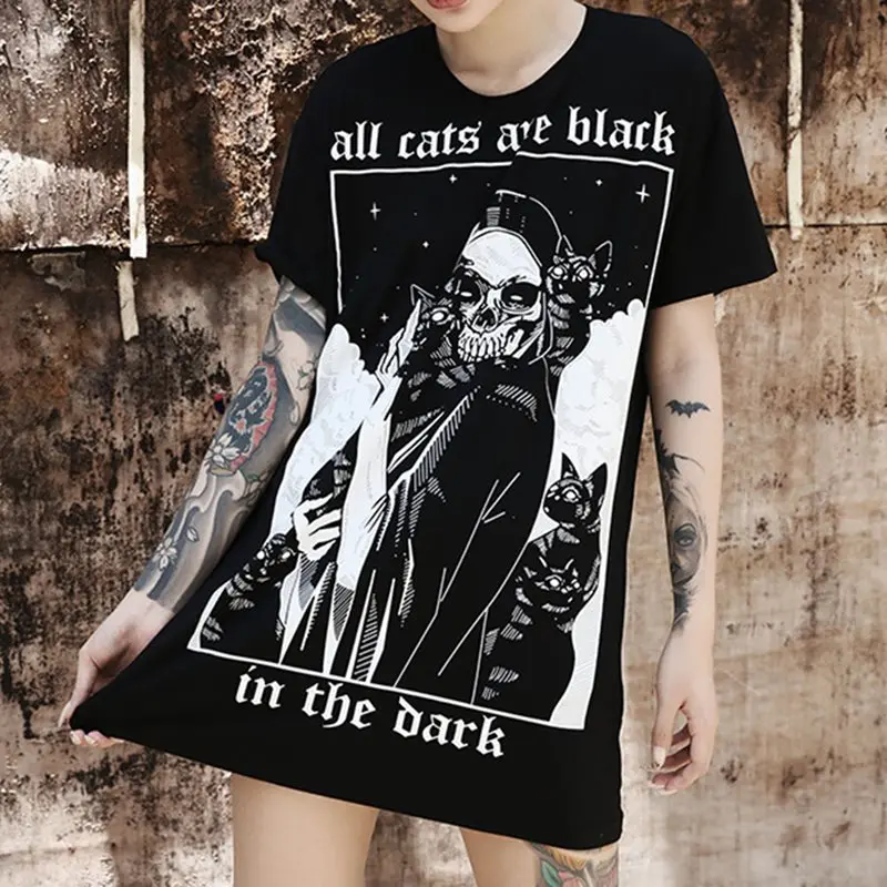 Футболка с принтом для женщин готический хипстер футболка черепа черная уличная