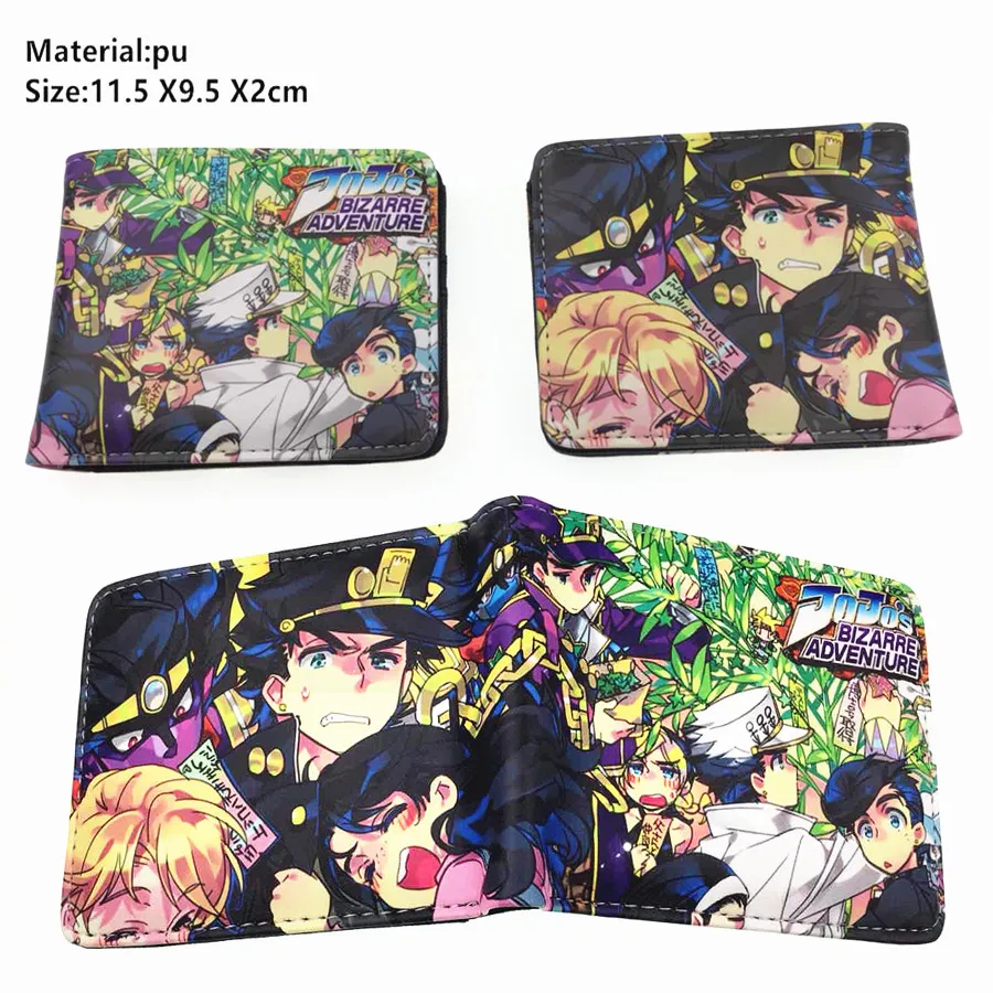 Аниме JoJo's Необычные Приключения Pu короткий кошелек Двойные фото держатель для карт слой кошелек кожа Мальчики Девочки Монета на молнии карман moneybag
