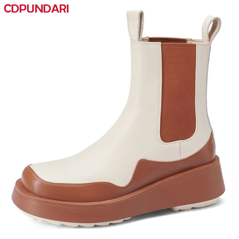 

Ladies Genuine Leather Ankle Boots For Women Autumn Winter Chunky Platform Short Chelsea Boots Shoes Bottes Plateforme Femme