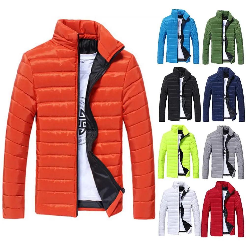 

Winter Men Jackets Solid Color Parkas Stand Collar Long Sleeve Parkas Warm Cotton Quilted Coat Jacket Slim Men's Coat Erkek Mon