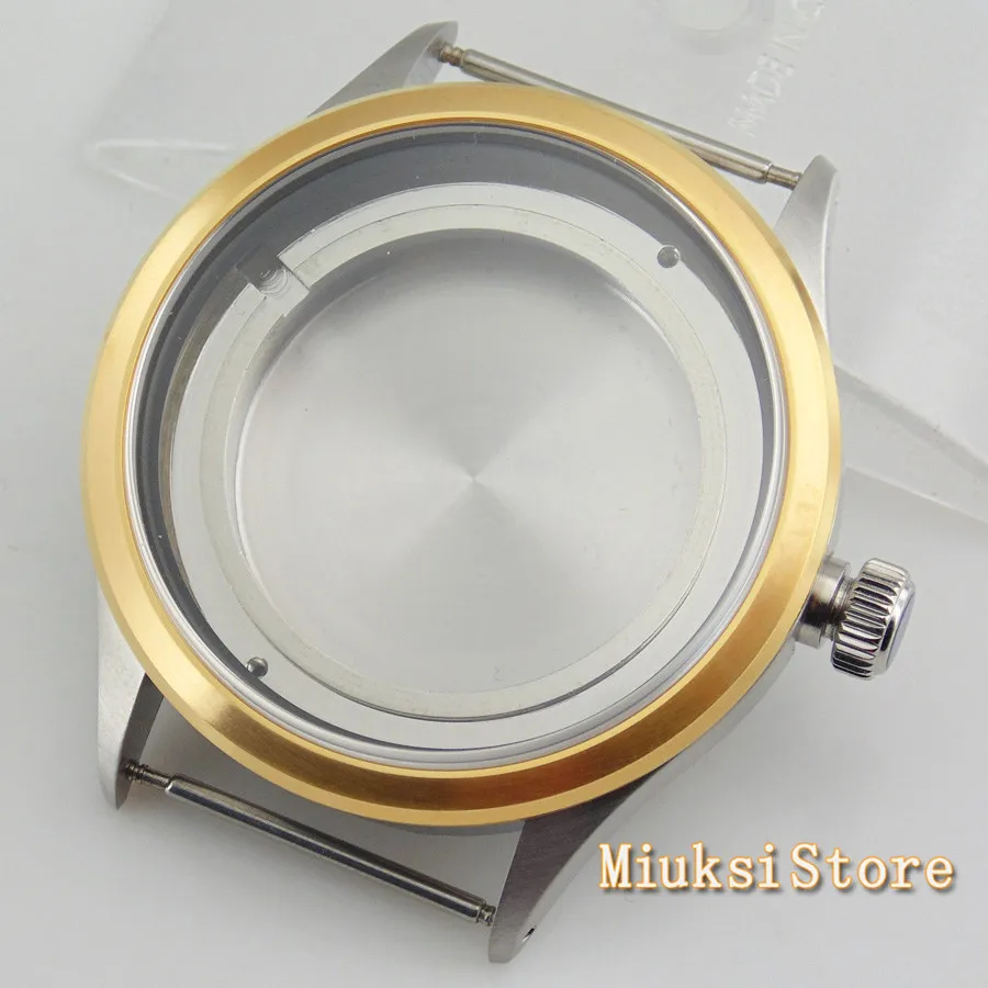 41mm Watch case sapphire glass gold bezel steel watch fit DG2813/3804 Miyota 82 Series | Наручные часы