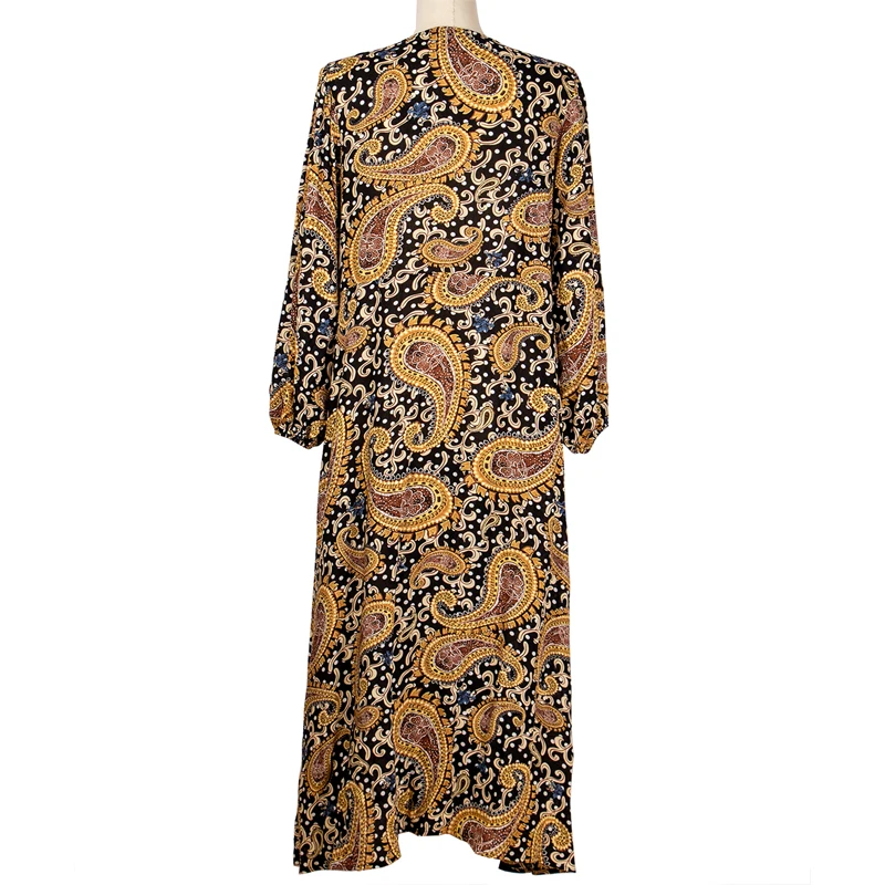 

Spring Fall Flowered Dresses Women's Clothing Casual Vintage A-Line V-neck Elegant Dress