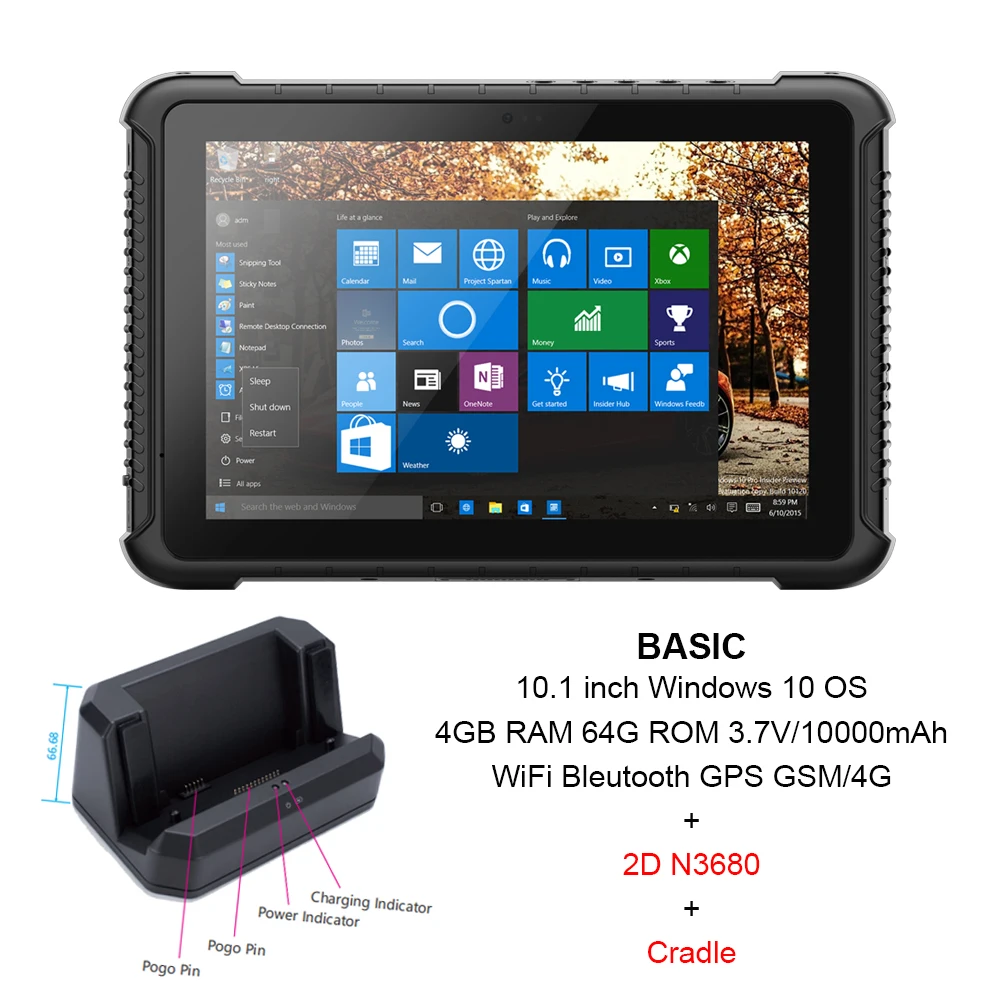 

I16H 400cd/m2 Interl 10 "Z8350 Windows водонепроницаемый IP65 надежный сканер штрихкода промышленный планшетный ПК с GSM 4G RAM 64G ROM