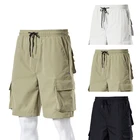 Новинка 2021, мужские однотонные летние тонкие брюки-карго, облегающие повседневные мужские шорты с несколькими карманами и пятью %, брюки-карго