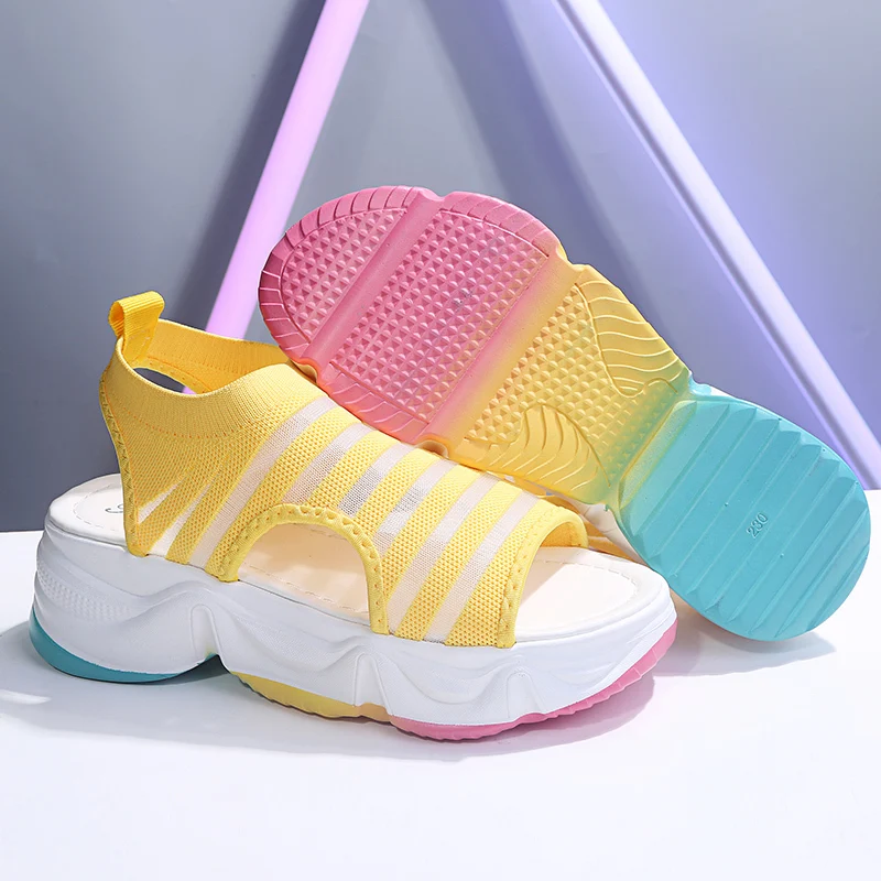 

Sandals Women 2021 Summer 5 Colors Women Thick Bottom Rainbow Sole Slip-on Sandals Flat with Pink Platform Shoes N6-126