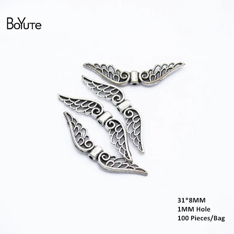 Beads 1-Anti-Silver BoYuTe(100 шт./лот) 31*8 мм с 1 мм отверстием металлический сплав Ангела крыло бусины Diy ручной работы ювелирные аксессуары оптом - Цвет: Beads 1-Anti-Silver
