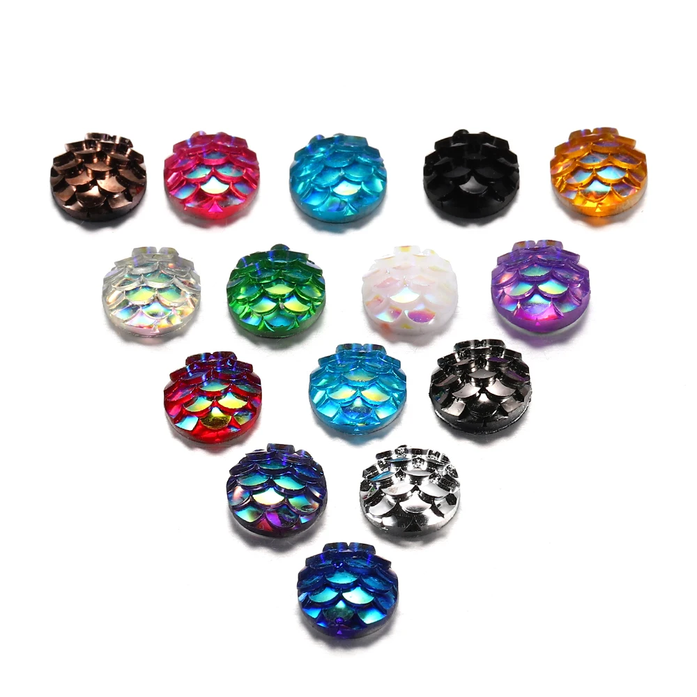 50Pcs/Lot 8mm Stereoscopic Resin Epoxy Cabochons Mermaid Fish Scale Round Glass Cabochon For DIY Jewelry Making Accessories - купить по