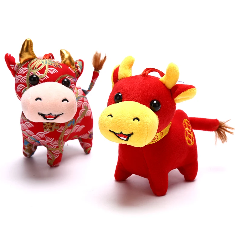 

12cm 2021 New Year Chinese Zodiac Ox Cattle Plush Toys Cute Flower Cloth Cow Mascot Plush Doll Stuffed For Kids Birthday Gift