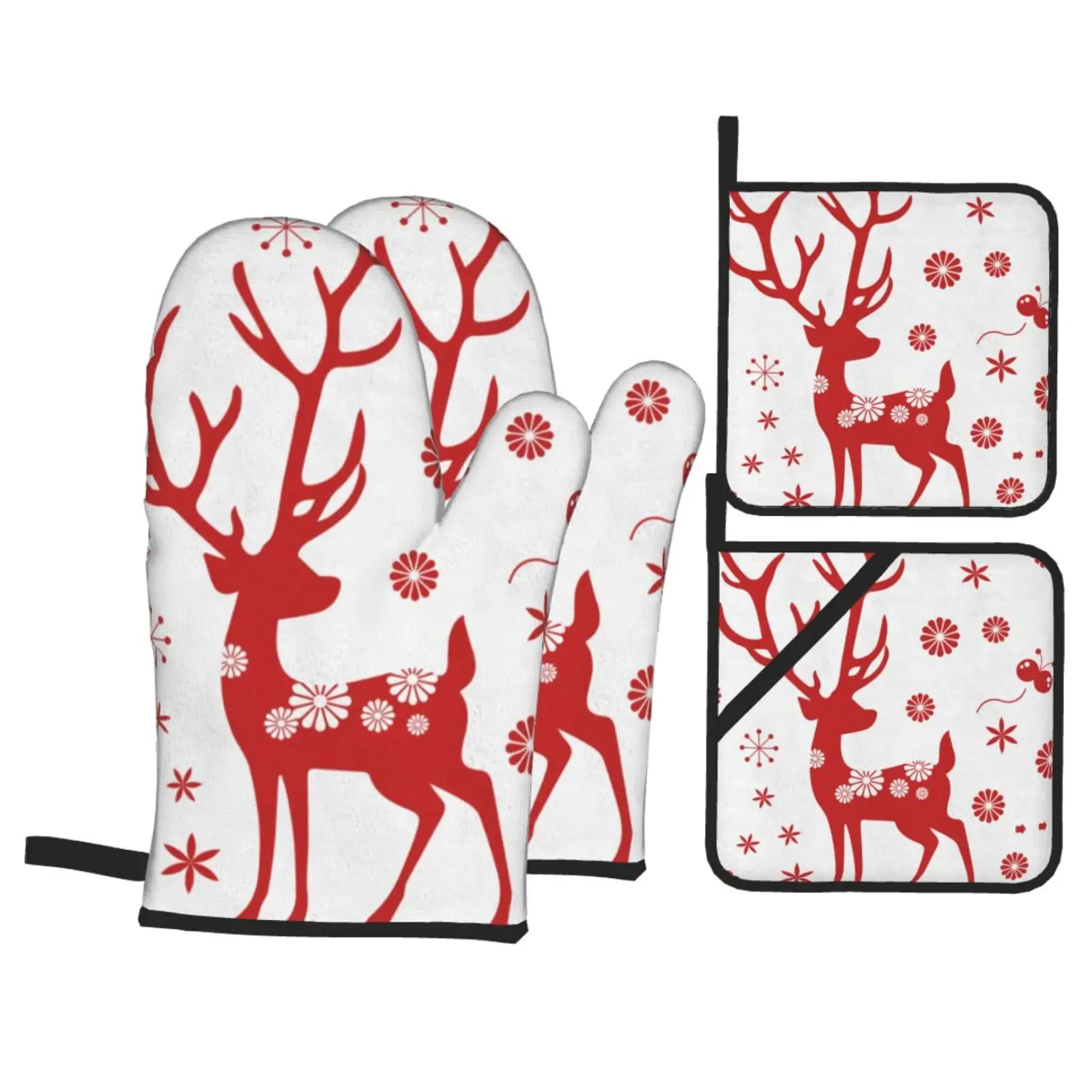 

Original Kitchen Heat Oven Glove 4-piece Set Potholders Hand Mitts Heat Resistant Gloves for Hot Oven Kitchen Gadget Sets Baking