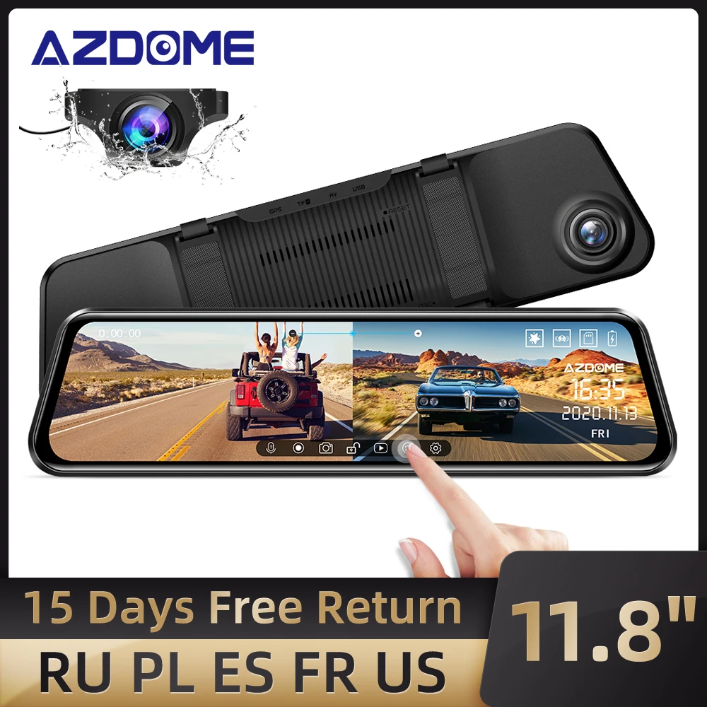 Видеорегистратор Azdome PG17 12 дюймов 1080P FHD два объектива GPS ночное