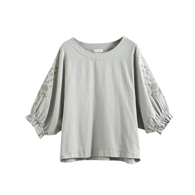 

Spring New T-shirt Women Long Sleeve round Neck Loose Embroidery Pullovers Women's Clothing Top Chinese Ethnic aesthetic