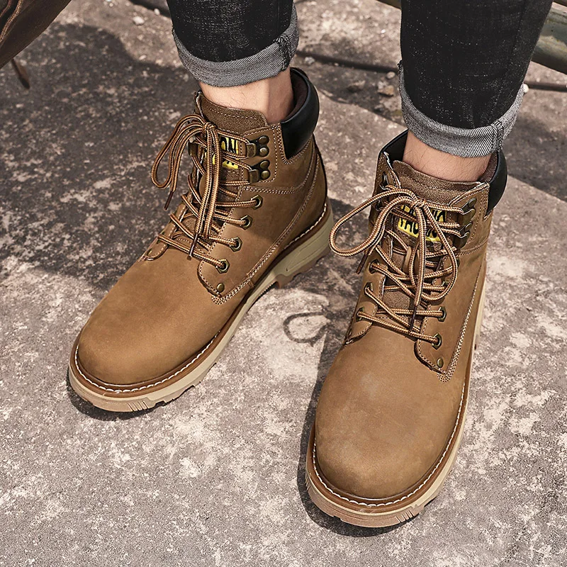 

Brand Men's Boots Winter Plush Warm Boots Waterproof Platform Men Boots Outdoor Hiking Genuine Leather Boots Work Shoes 35-47