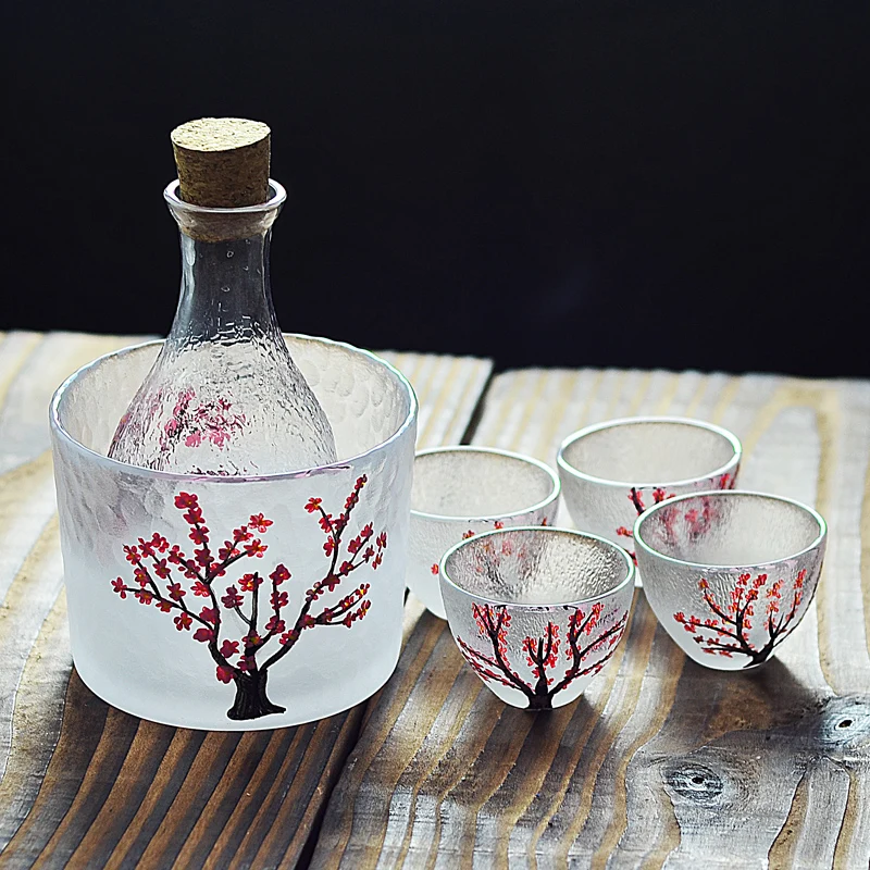 

Art Sakura Sake Cup Handmade Japanese Style Glass Hip Flask Set Superior Quality Flasque Alcool Table Supplies EJ50HF