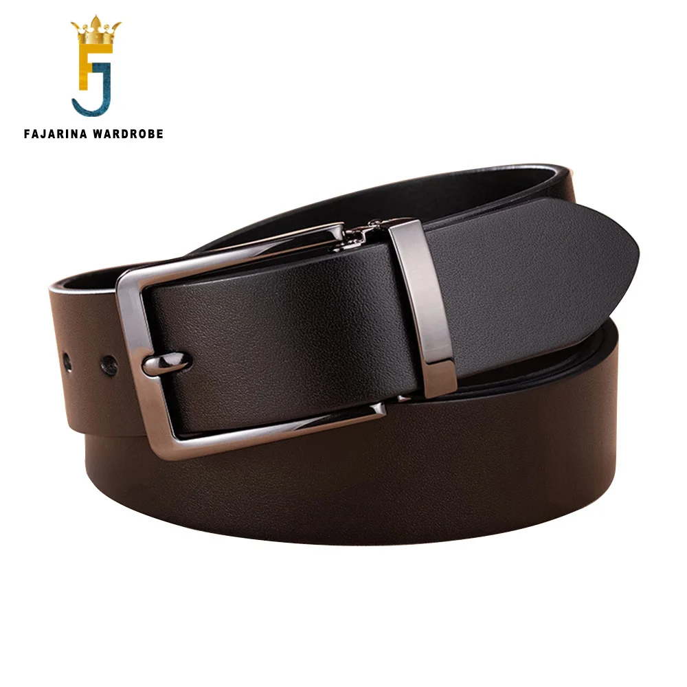 FAJARINA Mens Top Level Quality Cowhide Belts Simple Design Styles Pin Alloy Buckle Metal Cowskin Belt Leather for Men N17FJ1118