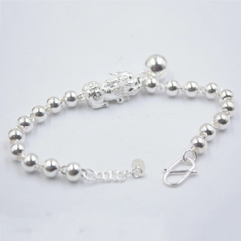 Браслет из серебра 10 мм с бусинами 17 см унисекс|Гибкие и жесткие браслеты| |