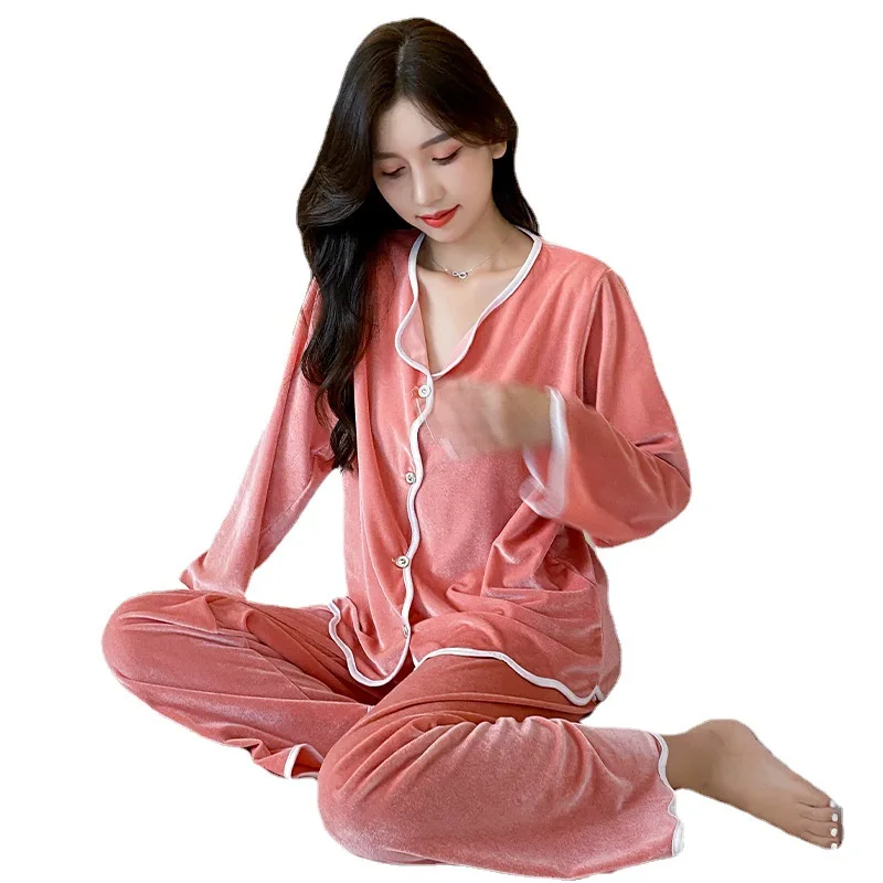Long Sleeve Pajamas Winter Warm Trousers Suit Fashion Pyjama Set Large Size Nightwear Home Service