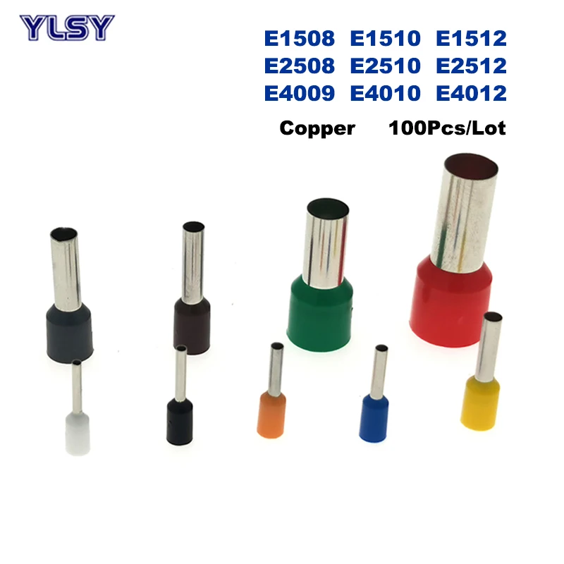 Трубчатые изолированные обжимные клеммы E1508 ~ E4012 100 шт., медные кабельные зажимы 16-12AWG 1,5 ~ 4 мм2