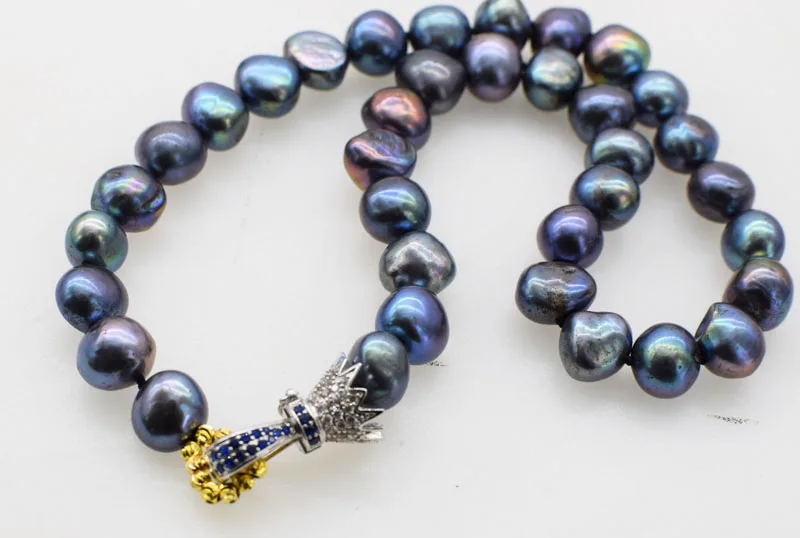 

WOW! freshwater pearl black baroque 9-11mm necklace 17inch nature FPPJ wholesale