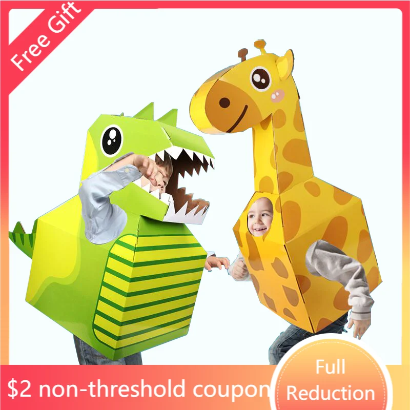

New 3D Children's Toys DIY Handmade Carton Dinosaur Animal Clothes Cute Role Playing Kids Gift Performance Props