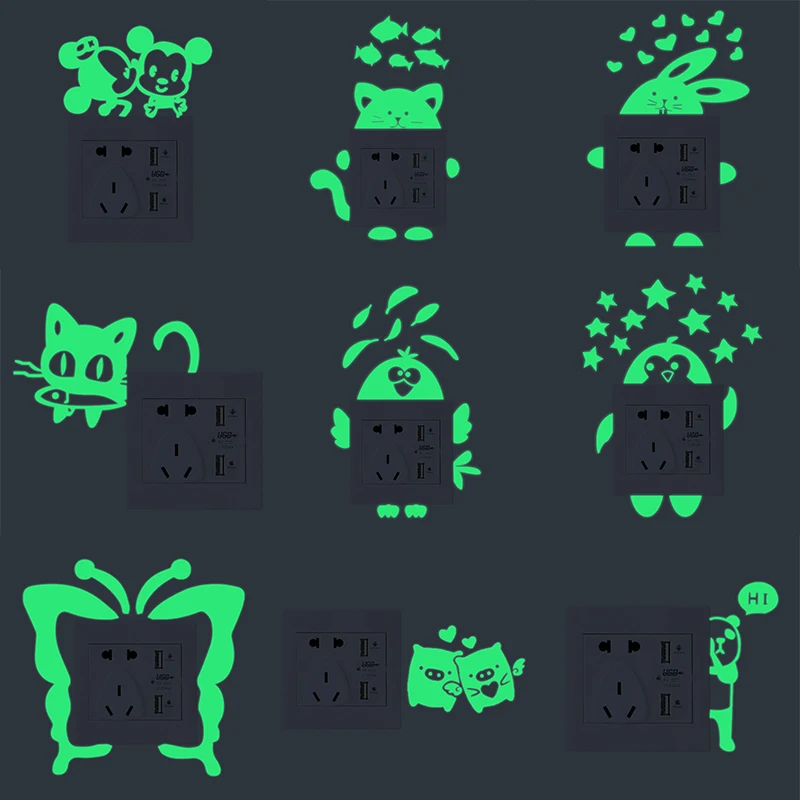 Световой мультяшный переключатель наклейки светится в темноте кошки