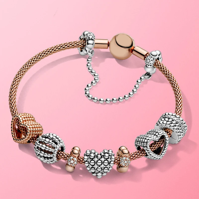 

new 100% S925 sterling silver Spring rose gold beads series hollowed pandoradora bracelet confession gift fashion female