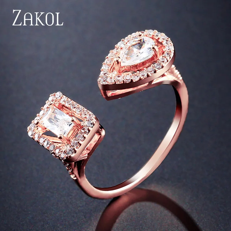 Модный дизайнерский комплект ювелирных изделий от бренда ZAKOL, серьги с чешским камнем, браслет и кольцо на запястье для женщин, помолвка, FSSP3011 - Окраска металла: Rings Rose Gold