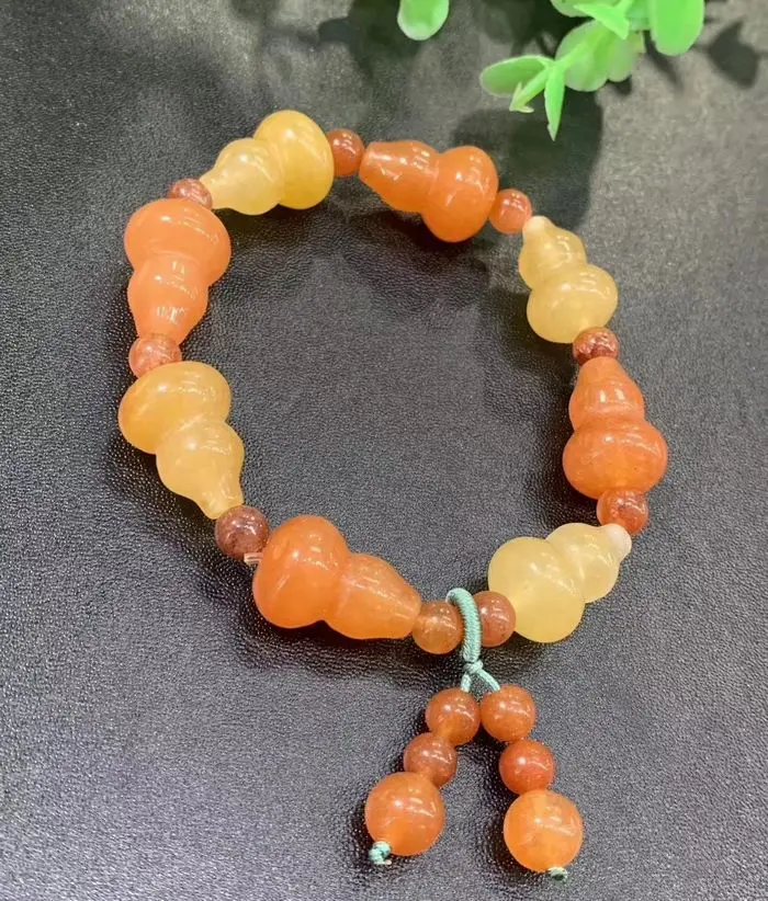 

Beautiful Natural multicolour Jade Bangle bottle gourd bead Amulet bracelet Talisman