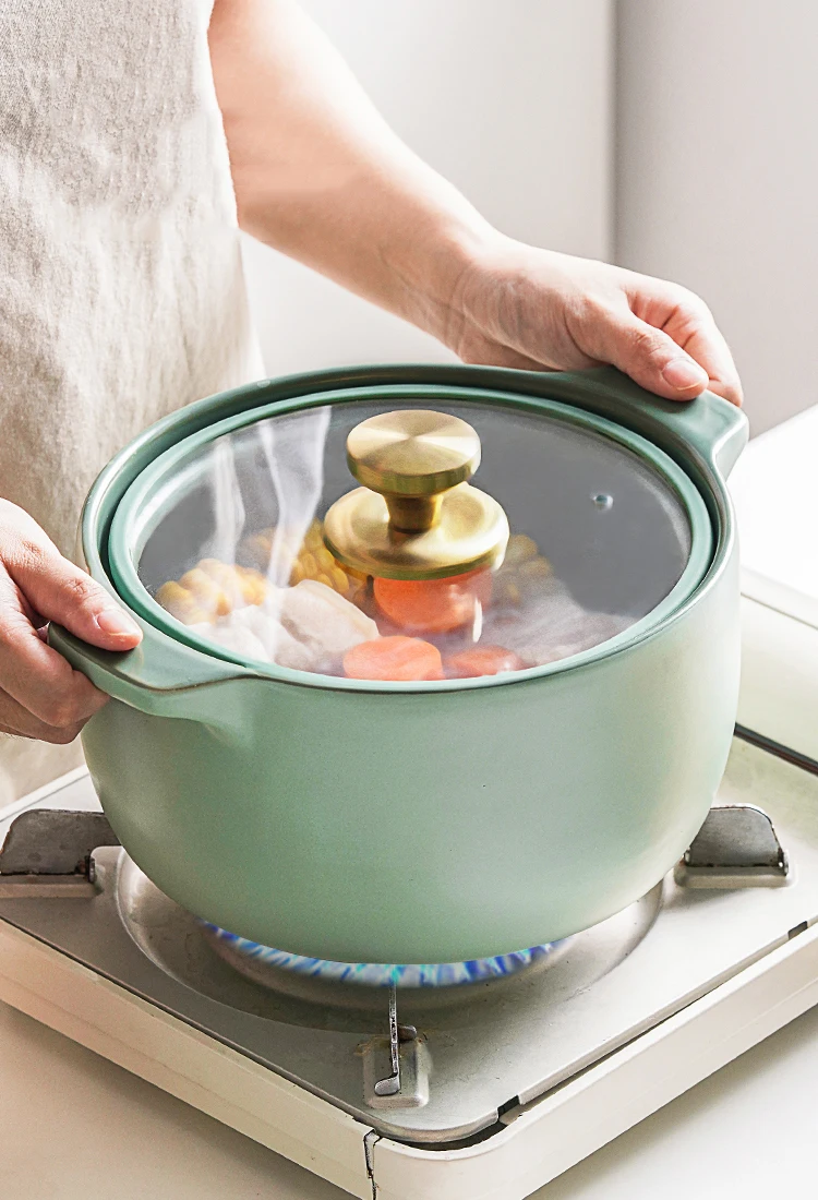 

New Ceramic Binaural Casserole With Glass Transparent Lid Household Gas Stove Heat Resistant Stockpot Nordic Kitchen Porriage P