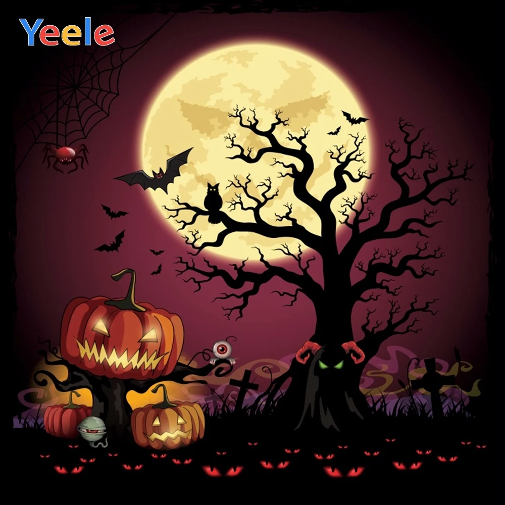 Хэллоуин фон дерево ветви Тыква фонарь летучая мышь паук веб мультфильм