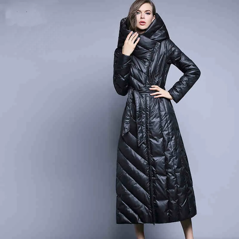 

New 7XL Winter Plus Size Duck Down Jacket Slim Office Lady's Parka Maxi Long Thick Hooded Outerwear Coat Snow Warm Party Jackets