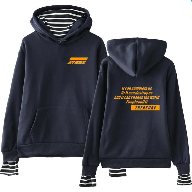 BLUE1 Новое поступление Kpop ATEEZ Толстовка с принтом из двух частей повседневные толстовки женские модные толстовки Wooyoung Mingi - Цвет: BLUE1