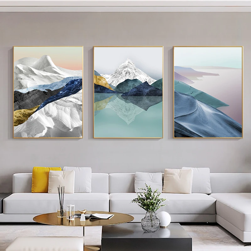 

Natural Landscape Canvas Painting Abstract Mountain Lake Wall Art Poster Print Nordic Modern Pictures for Living Room Home Decor