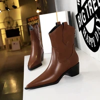 2022 pointed toe western cowgirl boots chelsea ankle boots shoes women cossacks cowboy boots wedges femal shoes botas mujer34 40