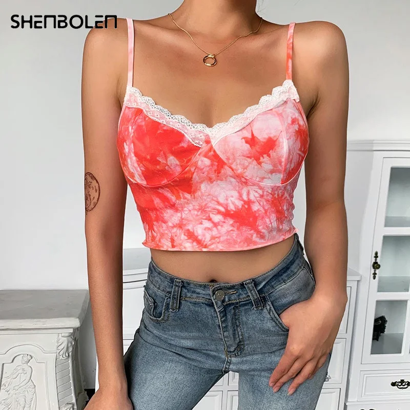 

female T-shirt crop tops summer 2020 Spaghetti Straps streetwear vintage tee modis womens wear clothes