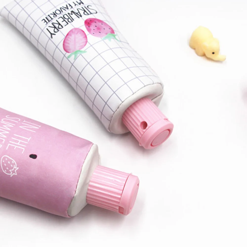 

2PCS Toothpaste Shape PU Pencil Pouch Stationery Organizer Strawberry Fruit Pattern Pen Case (Two Strawberries)