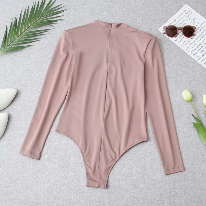 

New Women Four-color Knot Decorate Long Sleeve Bodysuit Ladies Sexy Chic O Neck Playsuits XQJ9218