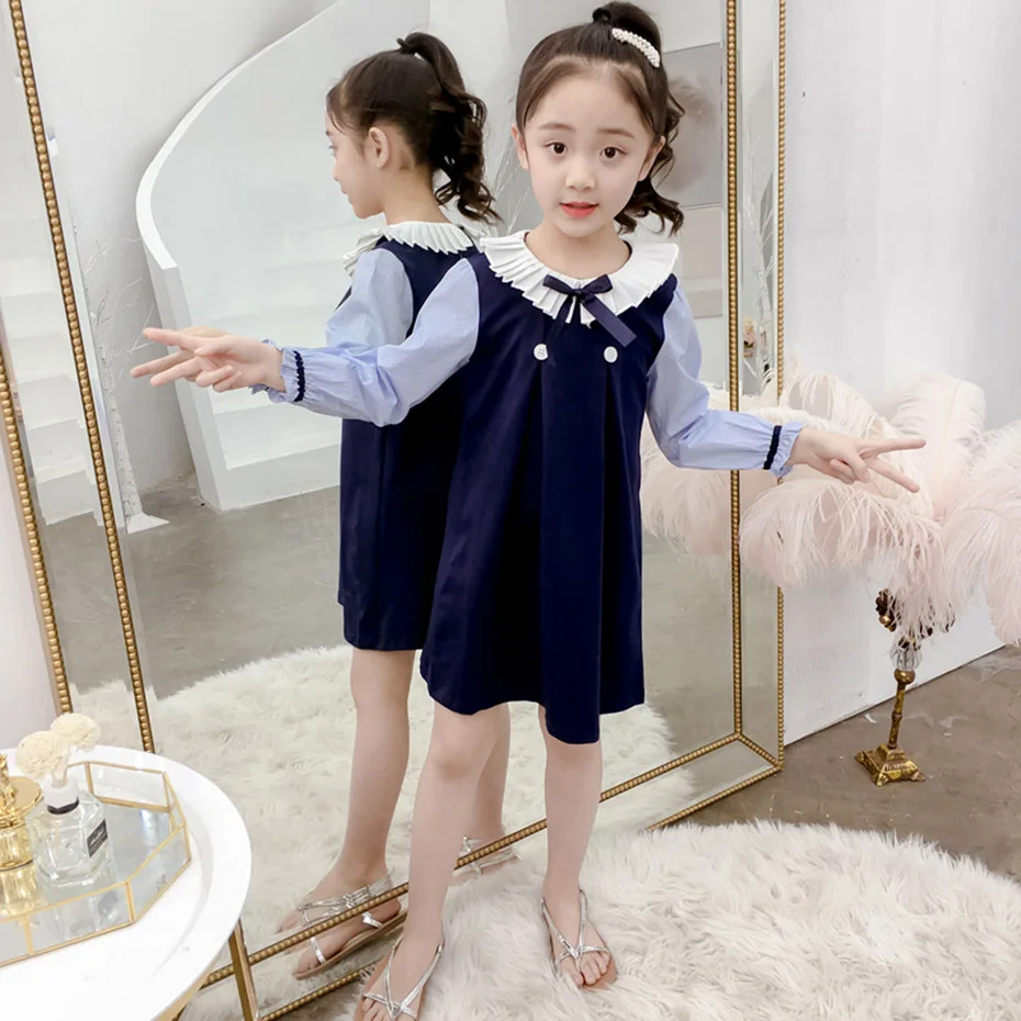 Платье для девочек платье в стиле пэчворк детское с плиссированным воротником