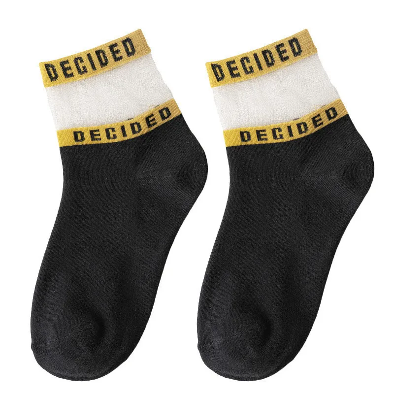 1 пара летние прозрачные носки с буквенным принтом женские хлопковые короткие