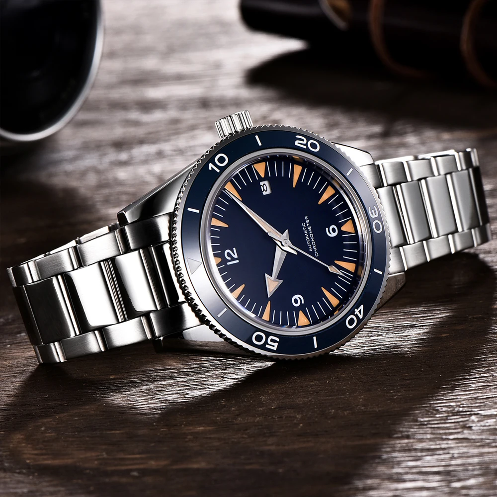 Мужские часы 41 мм Corgeut автоматический водонепроницаемый синий циферблат