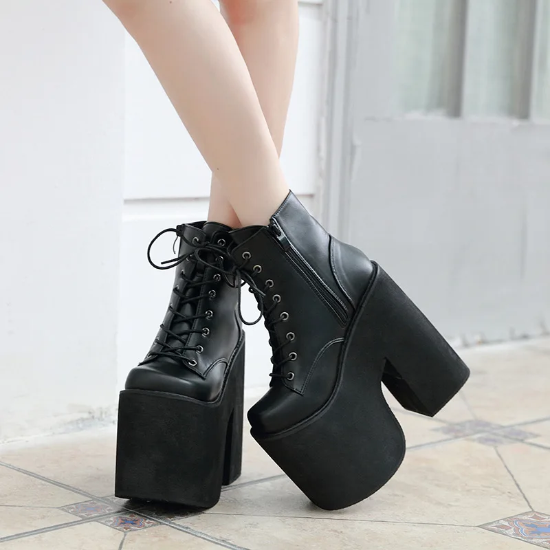 

thick heel short boots men's and 2021 style stage high women's big size shoes 35-43