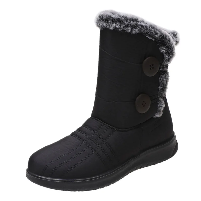 

New Winter Women Boots Casual Warm Fur Mid-Calf Boots shoes Women Slip-On Round Toe wedges Snow Boots shoes Muje Plus size 42