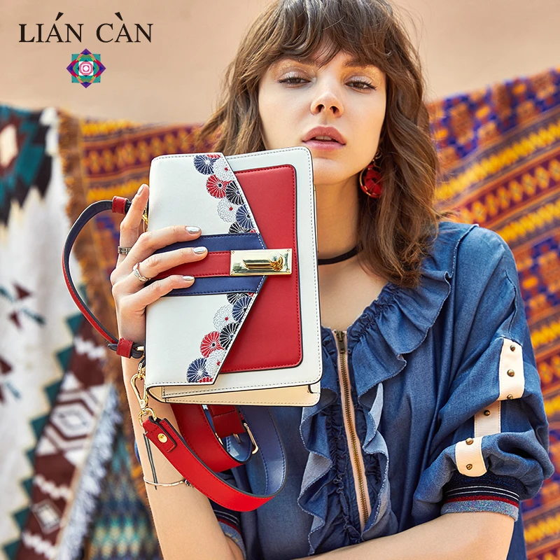 LIAN CAN Сумка с вышивкой контрастные цвета сумки через плечо для женщин висячий